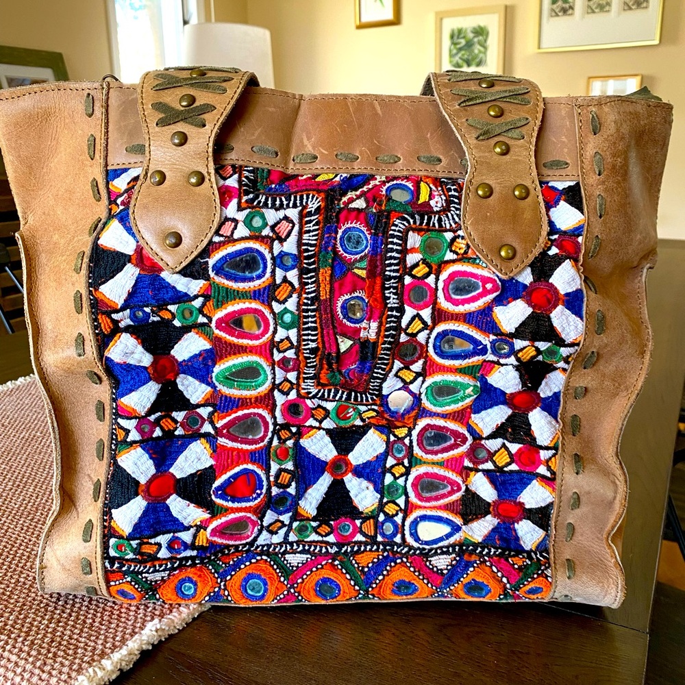 Vintage Addiction Embroidered Leather Large Tote